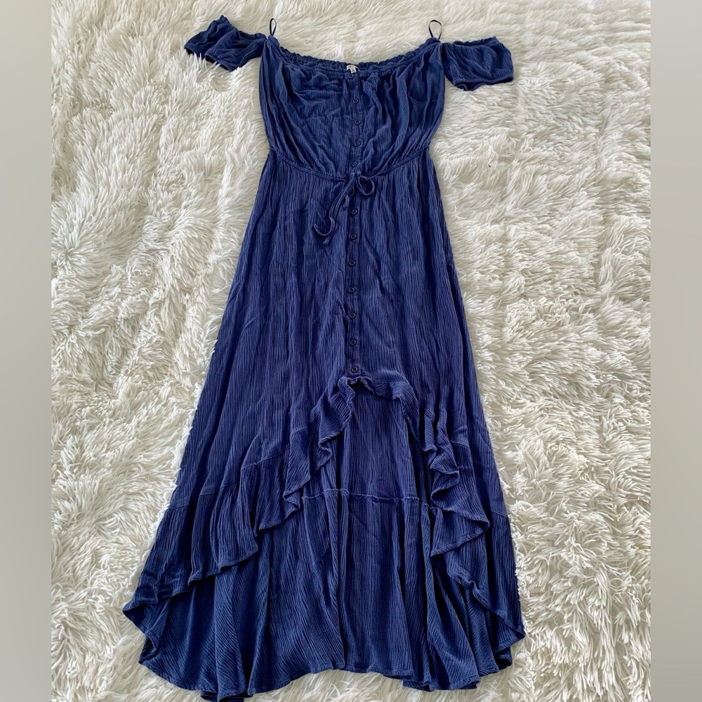 Black Swan Blue Asymmetrical Ruffled Sundress